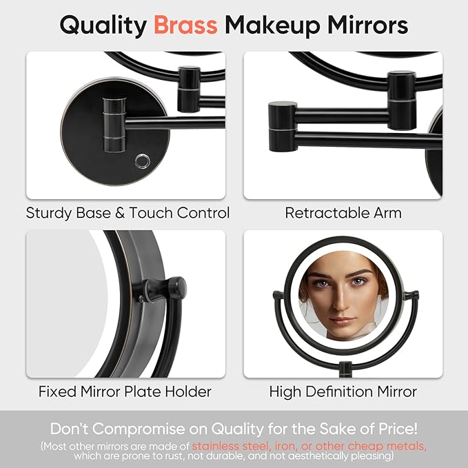 GURUN 8.5 Inch Magnifying Makeup Mirror with 3 Tones Dimmable LED Lights Double Sided Touch Control Vanity Mirror for Bathroom with 10X Magnification M1809DO-T (Oil-Rubbed Bronze/10X)