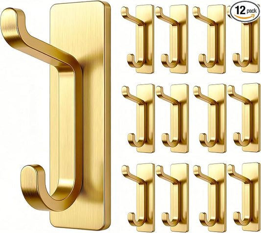 pickpiff Wall Hooks for Coat and Towel: 13LB Adhesive Door Hanger Stick on, Brushed Gold