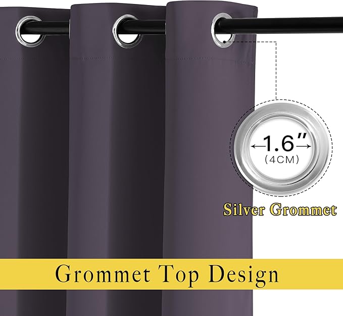 NICETOWN Room Darkening Window Curtains 90 inch Length - Thermal Insulated Grommet Light Blocking Solid Curtain Drapes for Bedroom/Living Room (Greyish Purple, Set of 2, 46" Wide Per Panel)