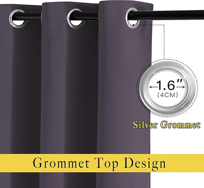 NICETOWN Greyish Purple Window Draperies and Curtains - Home Fashion Grommet Top Drape Panels for Bedroom (Set of 2, 66 by 72 Inch, Greyish Purple)