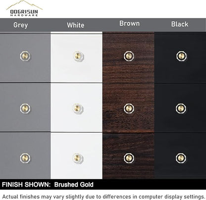 QOGRISUN 10-Pack Brass Crystal Cabinet Knobs,Glass Crystal Gold Drawer Knobs,1-1/4-Inch Polygon,Decorative Dresser Pulls, Modern Cabinet Hardware