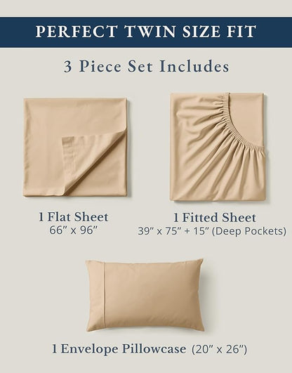 LANE LINEN 100% Organic Cotton Twin Size Bed Sheets, Fully Elasticized Mercerised Cotton Bed Sheet Set, Soft & Comfy Low Pill Face Resistant Bedding Sheets & Pillowcase Set- Linen