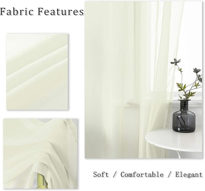 DUALIFE Cream Beige Sheer Curtains 108 Inches Extra Length for Bedroom Decor 2 Panels Light Filtering Semi Sheer Curtains Farmhouse Style for Living Room 9 FT Ivory
