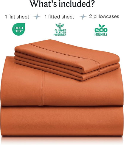 LuxClub 4 PC King Sheet Set, Deep Pockets Wrinkle Free Cooling Bed Sheets Hotel Bedding for Women, Men, Kids & Teens, Includes 1 Fitted Sheet, 1 Flat Sheet and 2 Pillowcases - Autumn Orange