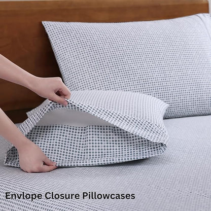 LANE LINEN Eco Friendly 100% Organic Cotton Queen Bed Sheets Set, Printed Modern Polka Dot Cotton Sheets, Soft & Comfy Low Pill Fade Resistance Fully Elasticized Queen Size Bed Set 15" deep Pockets