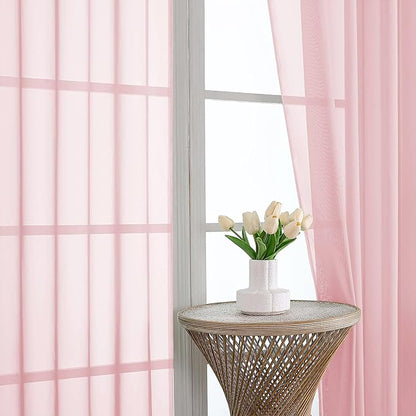 OVZME Blush Pink Bedroom Curtains 96 Length for Farmhouse, 59 Inch Extra Wide Light Filtering Voile Drapes Light Airy Window Decor for Patio Door Living Room Bedroom Dining, 59Wx96L Inches