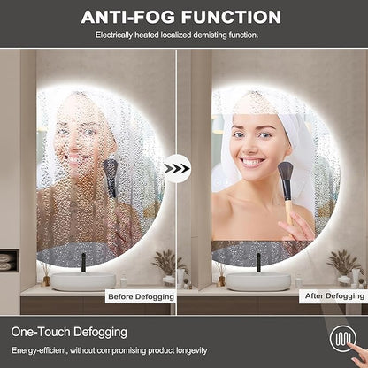 48"×34" LED Bathroom Mirror with Lights, Large Lighted Half Circle Bathroom Mirror-with Backlit, 3 Colors, Dimmable, Anti Fog, Shatter-Proof Modern Decor Vanity Mirrors