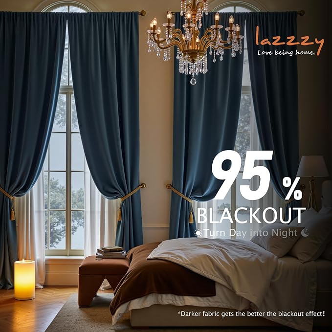 Lazzzy Velvet Blackout Curtains Thermal Insulated Room Window Drapes Super Soft Luxury Curtains for Living Room Bedroom Rod Pocket 2 Panels, Dark Slate, 62" W x 84" L