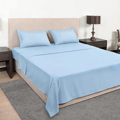 Mejoroom Twin Sheet Set - Hotel Collection Twin Sheets - Bedding Sheets & Pillowcases with Deep Pocket Fitted Sheet, Breathable, Wrinkle & Fade Resistant - 3 Piece(Light Blue)