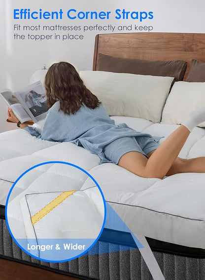 QUEEN ROSE Twin Mattress Topper, Extra Thick 3D Snow Alternative Down Pillow-Top Cooling Mattress Pad Bed Cover Mattress Topper, Hotel Quality, Plush and Support