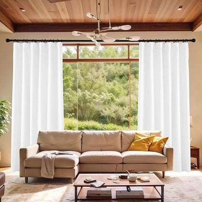 KangBang 100% Blackout Linen Curtains 120 Inches Long 2 Panel Sets, Rod Pocket Back Tab Energy Saving Window Treatment Room Darkening Curtains for High Windows, Pure White, 52Wx120L