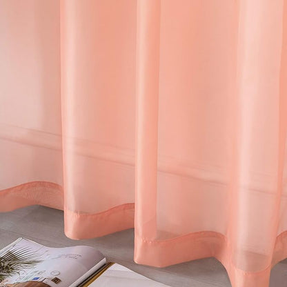DUALIFE Light Coral Curtains 72 Inches Long for Living Room Set of 2 Panels Grommet Transparent Coral Sheer Curtains for Bedroom Decor Dining Area Decorations 52x72 Inch Length