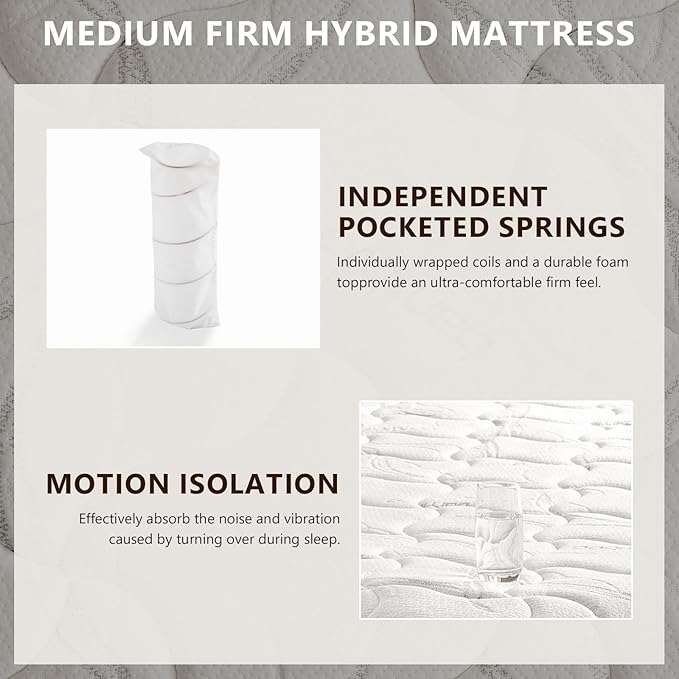 Mattress King Size 14 Inch - Memory Foam Hybrid Mattresses for Pressure Relief & Motion Isolation - Medium Firm King Mattress with Pocketed Coils Breathable Bamboo Cover Certipur-Us Certified
