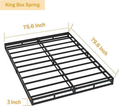 Box Spring King - 3 Inch Heavy Duty Low Profile Metal King Box Springs for Bed, Mattress Foundation, Easy Assembly,Easy Clean Cover