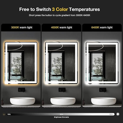 24x32 LED Mirror for Bathroom, Rounded Rectangle Mirror with Backlit + Front Lit, Bathroom Mirror with Lights, Anti-Fog, Dimmable, Lighted Vanity Mirror Tempered Glass(Horizontal/Vertical)