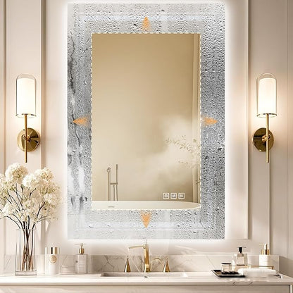28x32 LED Mirror for Bathroom with Front and Backlit Light Up Digital Mirrors for Wall,Anti Fog,Stepless Dimmable,Tempered Silver Glass Smart Vanity Mirror for Bathroom