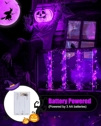 Halloween Fairy Lights Battery Operated, 10 Feet 120LEDs Firecracker String Lights Waterproof Silver Wire Starry Firefly Light for Bedroom Home Haunted House Indoor Outdoor Holiday Decorations, Purple
