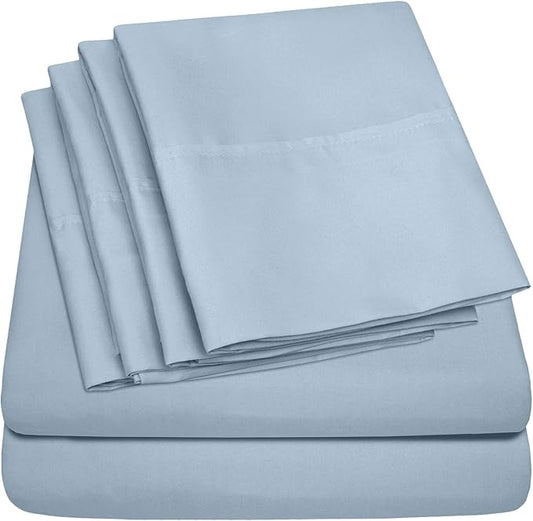 Twin Size Bed Sheets - 4 Piece 1500 Supreme Collection Fine Brushed Microfiber Deep Pocket Twin Sheet Set Bedding - 1 EXTRA PILLOW CASES, GREAT VALUE, Twin, Misty Blue