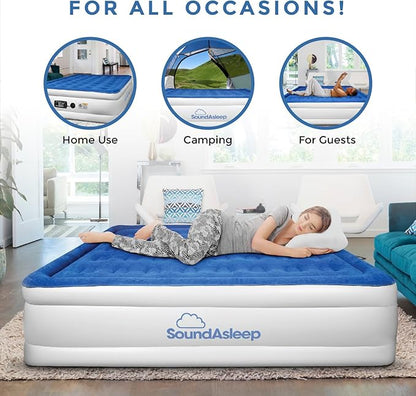 SoundAsleep Products Dream Series Luxury Air Mattress, ComfortCoil Technology, Built-in High Capacity Pump for Home, Camping- Double Height, Adjustable, Inflatable Blow Up, Portable (Queen Size)