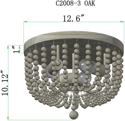Q&S Wood Beaded Chandelier,Boho Farmhouse Light Fixture,Oak White,3 Lights,Semi Flush Mount Ceiling Light Fixtures for Hallway Baby's Nursery Bedroom Kitchen Living Room