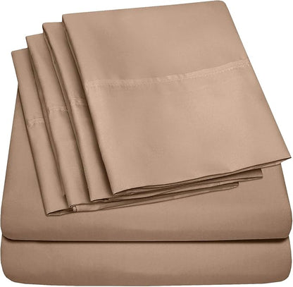 Sweet Home Collection 6 Piece 1500 Supreme Collection Brushed Microfiber Deep Pocket Sheet Set-2 Extra Pillow Cases, Great Value, Rv Short Queen, Taupe