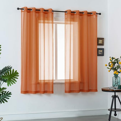 DUALIFE Rust Curtains 72 Inch Length for Living Room 2 Panels Grommet Solid Color Burnt Orange Window Sheer Curtain Panels for Bedroom 52x72 Inches Long Terracotta