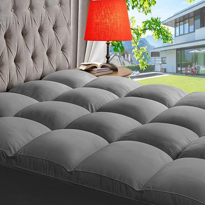 ABENE Mattress Topper Twin for Back Pain Relief, Extra Thick Mattress Pad Pillowtop, Soft Mattress Protector Cover with 8"-21" Deep Pocket, Overfilled Down Alternative Filling (Gray, Twin)