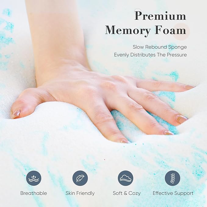 DUMOS Memory Foam Mattress Topper Twin, 3 Inch Thick Gel Infused Bed Toppers for Twin Size Bed, Soft Cooling Mattress Pads for Sleeper Sofa, RV, Camper, CertiPUR-US Certified, Blue