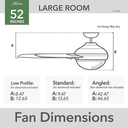 Hunter Fan Company, 52388, 52 inch Dempsey Matte Black Ceiling Fan with LED Light Kit and Handheld Remote