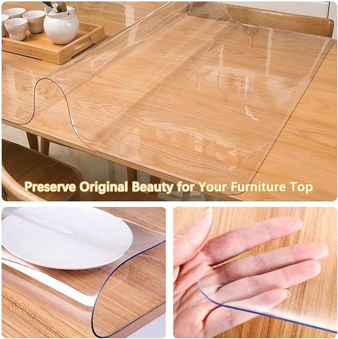 60 x 120 Inch Clear Plastic Dining Table Protector Tablecloth Desk Pad Mat Wooden Furniture Coffee Glass Conference Activity Banquet Table Cloth Top Protection Countertop Cover Waterproof PVC Vinyl