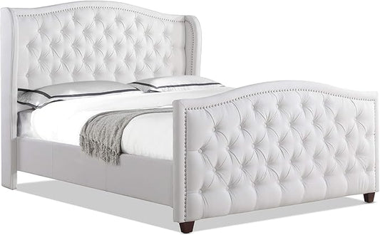 Jennifer Taylor Home Marcella Upholstered Shelter Headboard Bed Set, Queen, Bright White Polyester