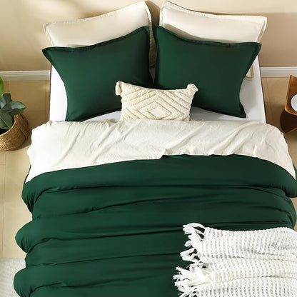 Litanika Dark Emerald Green King Comforter Set, 3 Pieces Solid Forest Bedding Set, All Season Fluffy Bed Set (104x90In Comforter & 2 Pillowcases)