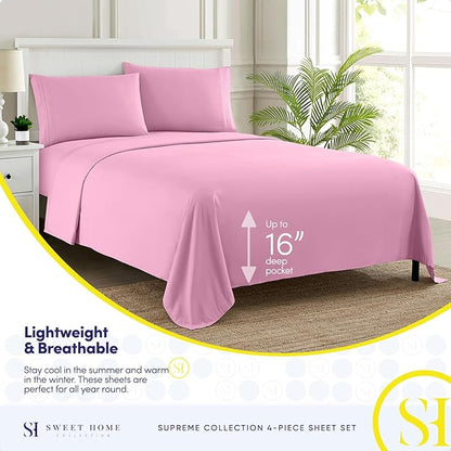 King Size Sheets - Breathable Luxury Bed Sheets with Full Elastic & Secure Corner Straps Built In - 1800 Supreme Collection Extra Soft Deep Pocket Bedding Set, Sheet Set, King, Pink