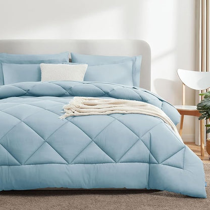 CozyLux Full Size Comforter Sets Light Blue - 7 Pieces Bed in a Bag Full, Luxury Soft Bed Set for All Seasons, Bedding Set with Down Alternative Comforter, Sheets, Pillowcases & Shams