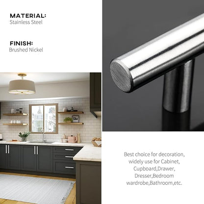 homdiy 500 Pack Drawer Handle Brushed Nickel Kitchen Hardware - HD201SN Cabinet Handles for Kitchen Furniture Hardware Derocative Straight Handle Pull, 8-4/5in Hole Centers