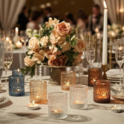 36pcs Votive Candle Holders, Clear Vintage Glass Candle Holder for Floating Candle, Tealight Candle Holder for Table Centerpieces Home Birthday Christmas Wedding Party Table Decoration (Clear)