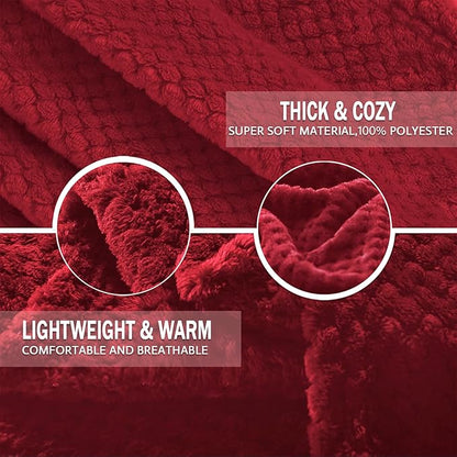 Exclusivo Mezcla Fleece Bed Blanket Twin Size, Super Soft and Warm Blankets for Couch, Sofa and Bed Waffle Textured, Cozy, Fuzzy and Lightweight (Deep Red, 90x66 Inches)