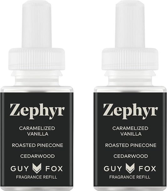 Pura & Guy Fox Home Scent Refill - Smart Air Diffuser - Up to 120-Hours of Luxury Fragrance per Refill - Essential - Clean & Safe Diffuser Fragrance - 2 Pack, Zephyr
