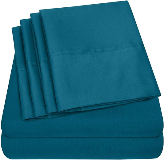 Full Size Bed Sheets - 6 Piece 1500 Supreme Collection Fine Brushed Microfiber Deep Pocket Full Sheet Set Bedding - 2 Extra Pillow Cases, Great Value, Full, Teal