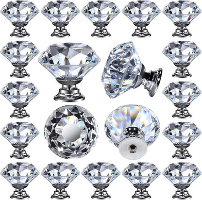 26 pcs Glass Cabinet Knobs Crystal Drawer Pulls Clear 30 mm Diamond for Kitchen, Bathroom Cabinet, Dresser and Cupboard by DeElf
