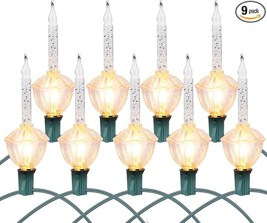 Christmas Bubble Lights - UL Listed 9 Traditional Clear Bulbs with Silver Glitter for Holiday Christmas Celebrations Lighting, Green Wire