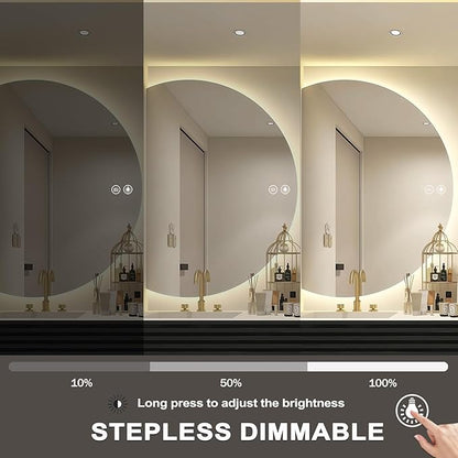 48"×34" LED Bathroom Mirror with Lights, Large Lighted Half Circle Bathroom Mirror-with Backlit, 3 Colors, Dimmable, Anti Fog, Shatter-Proof Modern Decor Vanity Mirrors