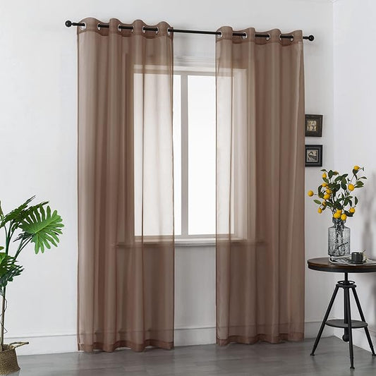 DUALIFE Chocoalate Brown Sheer Curtains 108 Inches Long Voile Panels Drapes Grommet Curtain Sheers for Living Room Transparent Bedroom Light Filtering Window Treatments 2 Panels 52x108 Inch Dark Brown