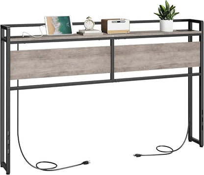 HOOBRO King Size Headboard, Headboard with 2 Outlets and 4 USB Ports, Adjustable Height, Storage Rack, Sturdy and Stable, Easy Assembly, Greige and Black
