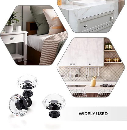 Ravinte 5 Pack Crystal Drawer Knobs - Glass Cabinet Knobs, Diamond Shaped, 30 mm with Black Base