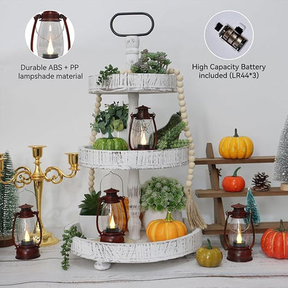 Red Painted Mini Lanterns 6-Pack - LED Flickering Candle Lanterns for Christmas & New Year, Valentine's, Wedding, Halloween & Western Party Decor, Table Centerpieces & Cowgirl Party Supplies