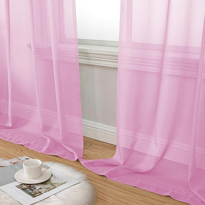 Aiyufeng Pink Sheer Curtains 54 inch Length Living Room Short Voile Drapes Solid Sheers Cafe Curtains Voile Bathroom Small Window Sheers 2 Panels Set, Rod Pocket, 40" Wx54 L