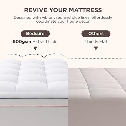 Bedsure King Mattress Topper - Pillow Top Mattress Pad Cover with Deep Pocket Fits up to 21 Inches, Plush Soft Bed Topper for Back Pain Relief, Overfilled with Down Alternative Filling, White