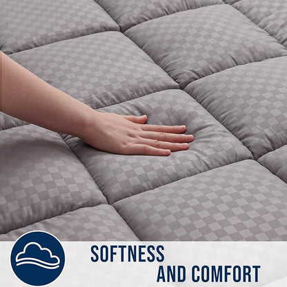 OLANLY King Quilted Fitted Mattress Pad – Soft Down Alternative Pillow Top Mattress Topper, Cooling Comfort Breathable Mattress Cover, Machine Washable Deep Pocket Mattress Protector, Light Grey