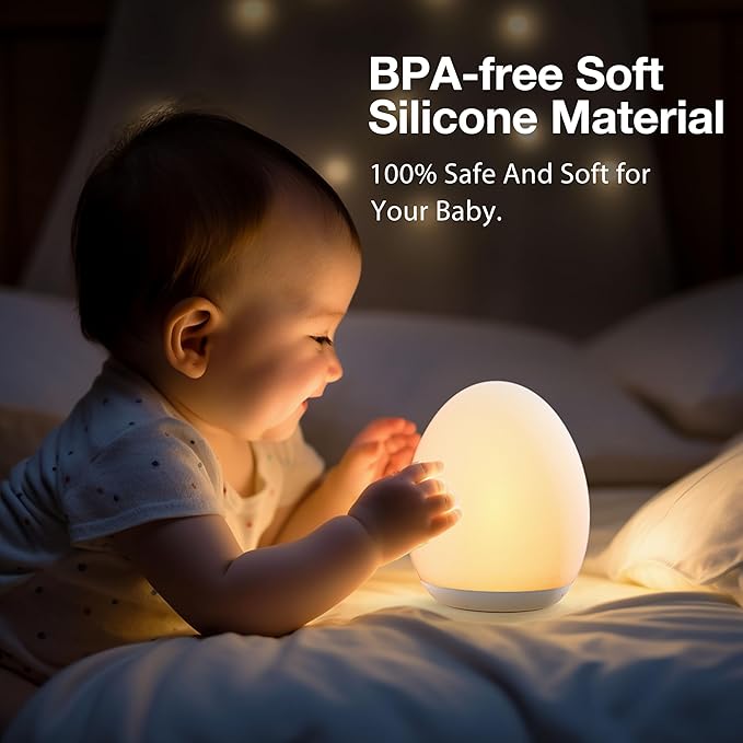 JolyWell Night Light for Kids, Baby Egg Light with 7 Colors Changing Mode & Stepless Dimming, Nursery Night Lamp BPA Free,Rechargeable Egg Night Light for Breastfeeding 1h Timer & Touch Control